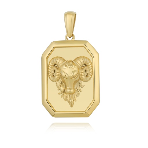 [DJ01P0041] Gold Plated Stainless Steel Ram Head Pendant Bold Zodiac Design