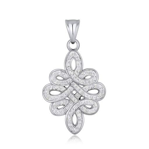 [DJ01P0110-1] Silver Tone White Crystal Knot Stainless Steel Pendant