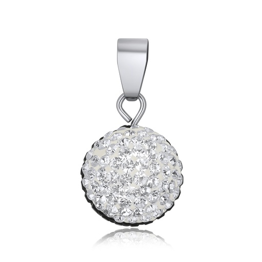 [DJ01P0112] Round Stainless Steel Pendant With Sparkling White Crystals