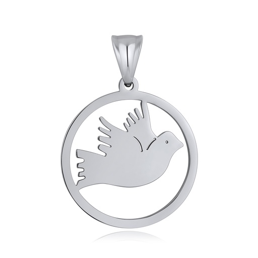 [DJ01P0123] Elegant Flying Dove Stainless Steel Pendant in Polished Circle Frame