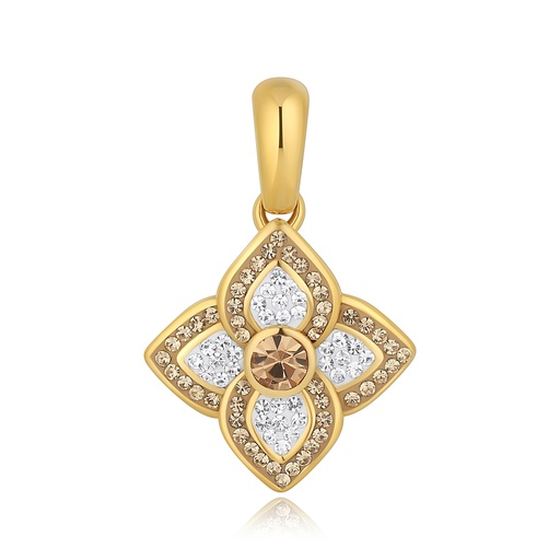 [DJ01P0126] Gold Floral Pendant Necklace, Stainless Steel with Crystal Rhinestones
