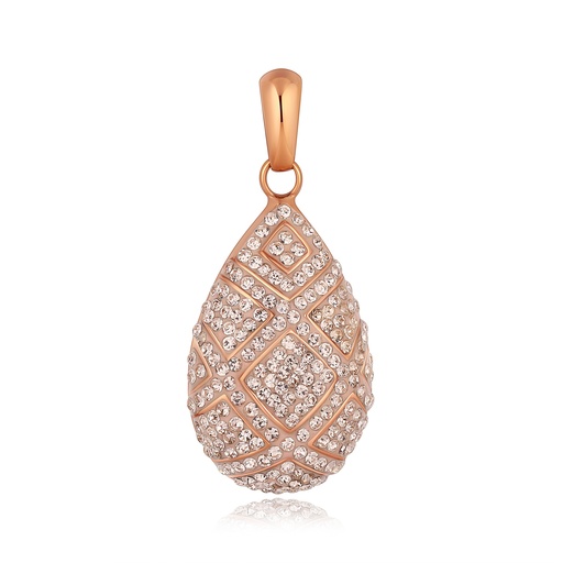 [DJ01P0127-2] Rose Gold Teardrop Pendant with Brilliant Crystal Inlay