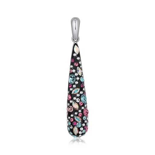 [DJ01P0131] Colorful Crystal Teardrop Pendant in Polished Stainless Steel
