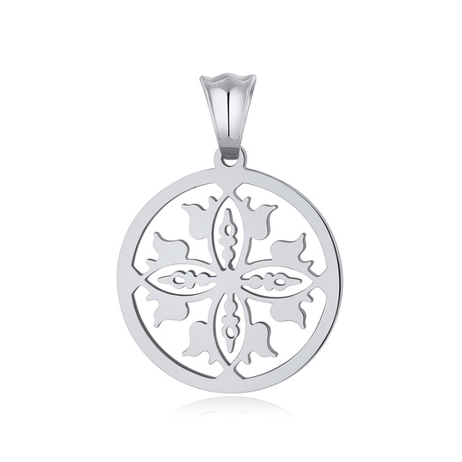 [DJ01P0134] Polished Stainless Steel Floral Cutout Medallion Pendant