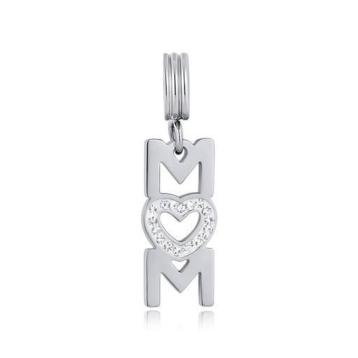 [DJ01P0136] MOM Charm Pendant with Heart-Shaped Crystal Accent