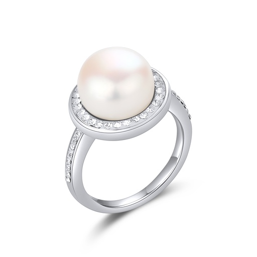 [DJ01R0002] Elegant Pearl Ring with Crystal Accents in Stainless Steel
