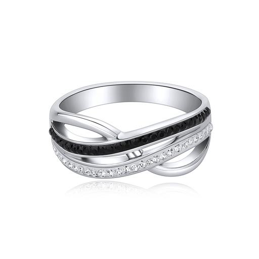 [DJ01R0003-1] Elegant Black & White Stainless Steel Ring with Stones