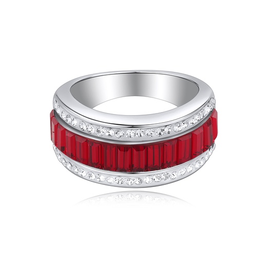 [DJ01R0004-2] Red & Clear Stone Stainless Steel Ring for Bold Style