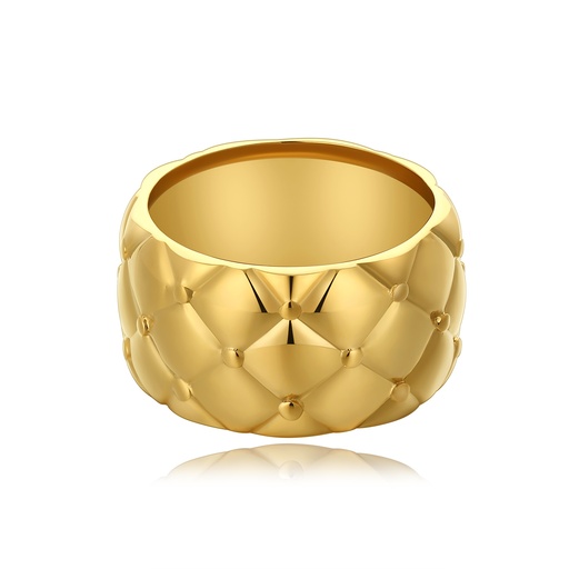 [DJ01R0007-1] Gold Stainless Steel Quilted Design Bold Statement Ring