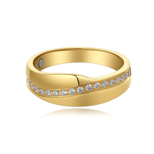 [DJ01R0008-2] Gold-Plated Stainless Steel Ring with Clear Crystal Detail