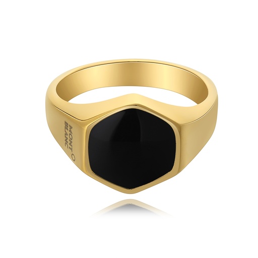 [DJ01R0014] Gold Stainless Steel Ring with Bold Black Onyx Stone