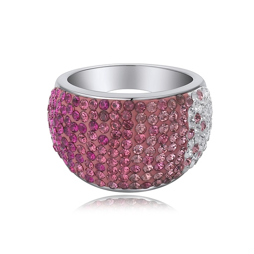 [DJ01R0015] Silver Stainless Steel Ring with Mixed Pink and White Crystals