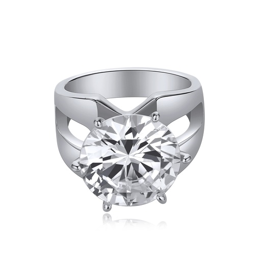 [DJ01R0017-1] Sleek Silver Stainless Steel Ring with Large Round Crystal
