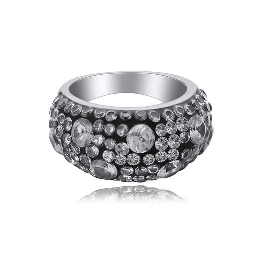 [DJ01R0027] Silver Stainless Steel Ring with Multi-Size Clear Crystals