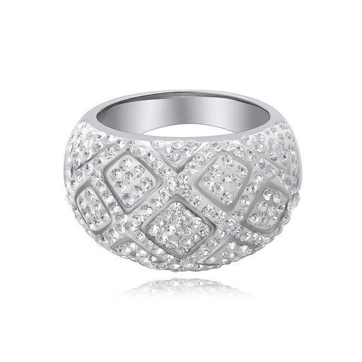 [DJ01R0044] Diamond Pattern Rhinestone Dome Ring