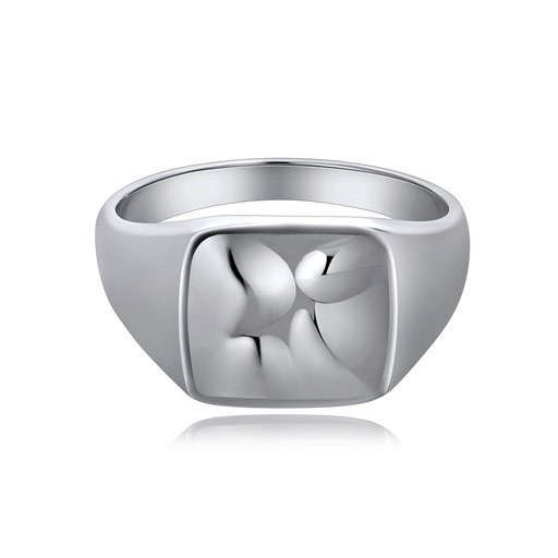 [DJ01R0065] Modern Silver-Tone Stainless Steel Signet Ring with Abstract Dome Detail