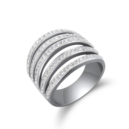 [DJ01R0066] Stylish Silver Stainless Steel Multi-Band Ring with Crystal Embellishments