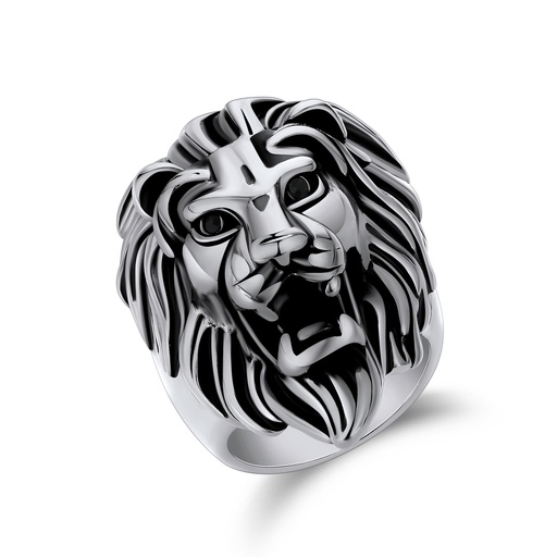 [DJ01R0068-2] Silver Tone Stainless Steel Lion Head Ring – Fierce Symbol of Strength