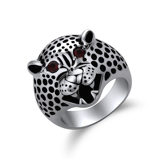 [DJ01R0088] Fierce Panther Head Stainless Steel Ring with Red Eyes