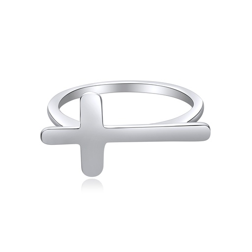 [DJ01R0100] Sleek Horizontal Cross Stainless Steel Ring