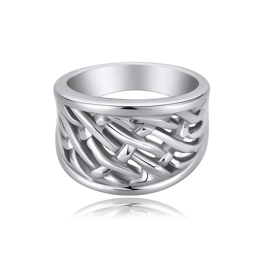 [DJ01R0101] Intricate Woven Band Wide Stainless Steel Ring