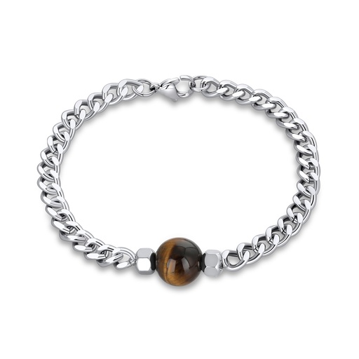 [DJ02B0010-3] Tiger Eye Gemstone Stainless Steel Chain Bracelet