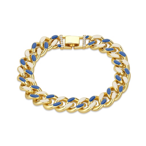 [BJ01B0005] Bold Gold Cuban Chain Bracelet with Blue & White Enamel
