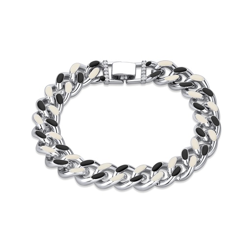 [BJ01B0005-1] Sleek Silver Cuban Bracelet with Monochrome Enamel Details
