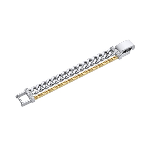 [BJ01B0009] Two-Tone Steel Bracelet with Gold Rope and Curb Chains