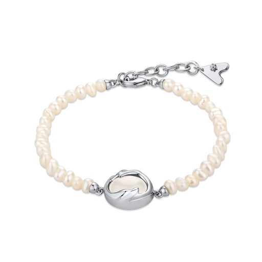 [BJ01B0034] Elegant Freshwater Pearl Bracelet with Silver Heart Charm Accent