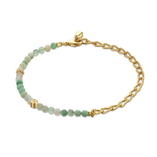 [BJ01B0060] Minimalist Green Beaded Bracelet with Textured Gold Chain Accent