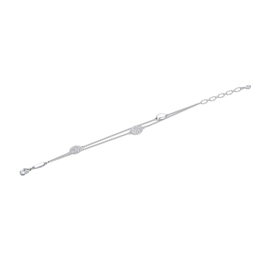 [BJ01B0081] Double Layer Round CZ Disc Minimalist Silver Brass Bracelet