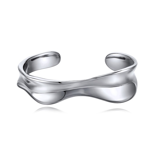 [BJ01B0086] Sleek Fluid Wave Open Cuff Bracelet in Polished Silver Finish