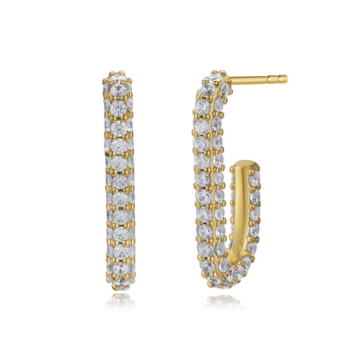 [BJ01E0142] Triple Row Gold Hoop Earrings with Cubic Zirconia