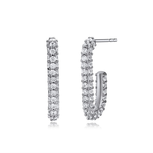 [BJ01E0142-1] Silver-Tone Brass Half Hoops with Pavé CZ Crystals