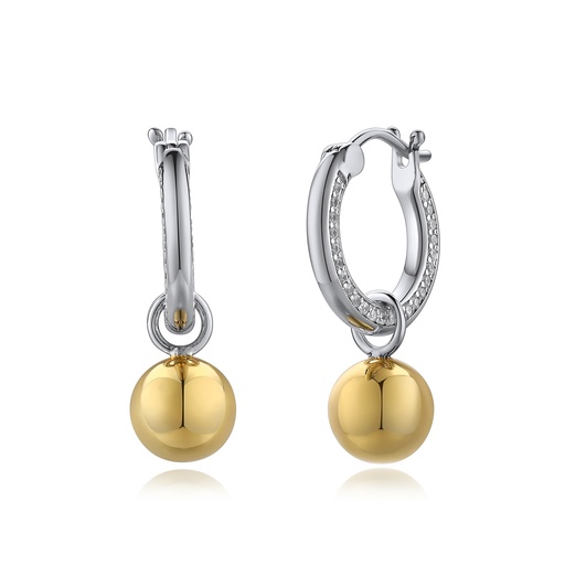 [BJ01E0162] Two-Tone Drop Hoop Earrings with Gold Ball Charm