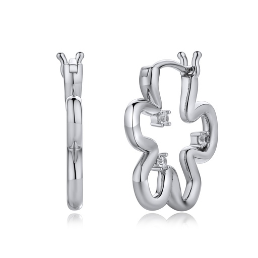 [BJ01E0195] Sculptural Silver Hoop Earrings with Modern Contour