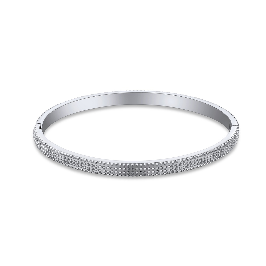 Elegant Silver Stainless Steel Bangle with Beaded Detailing