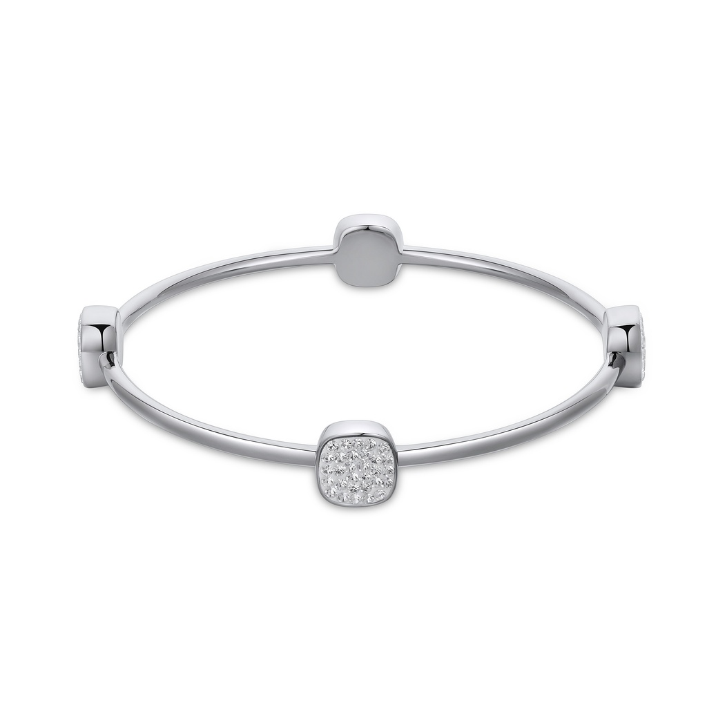Elegant Silver Stainless Steel Bangle with Sparkling Pavé Stones