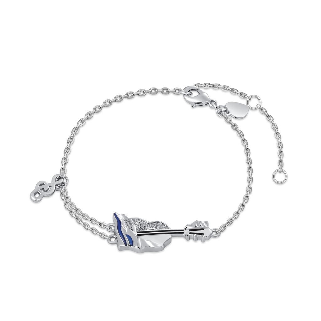 Elegant Silver Violin Bracelet with Crystal and Note Charms