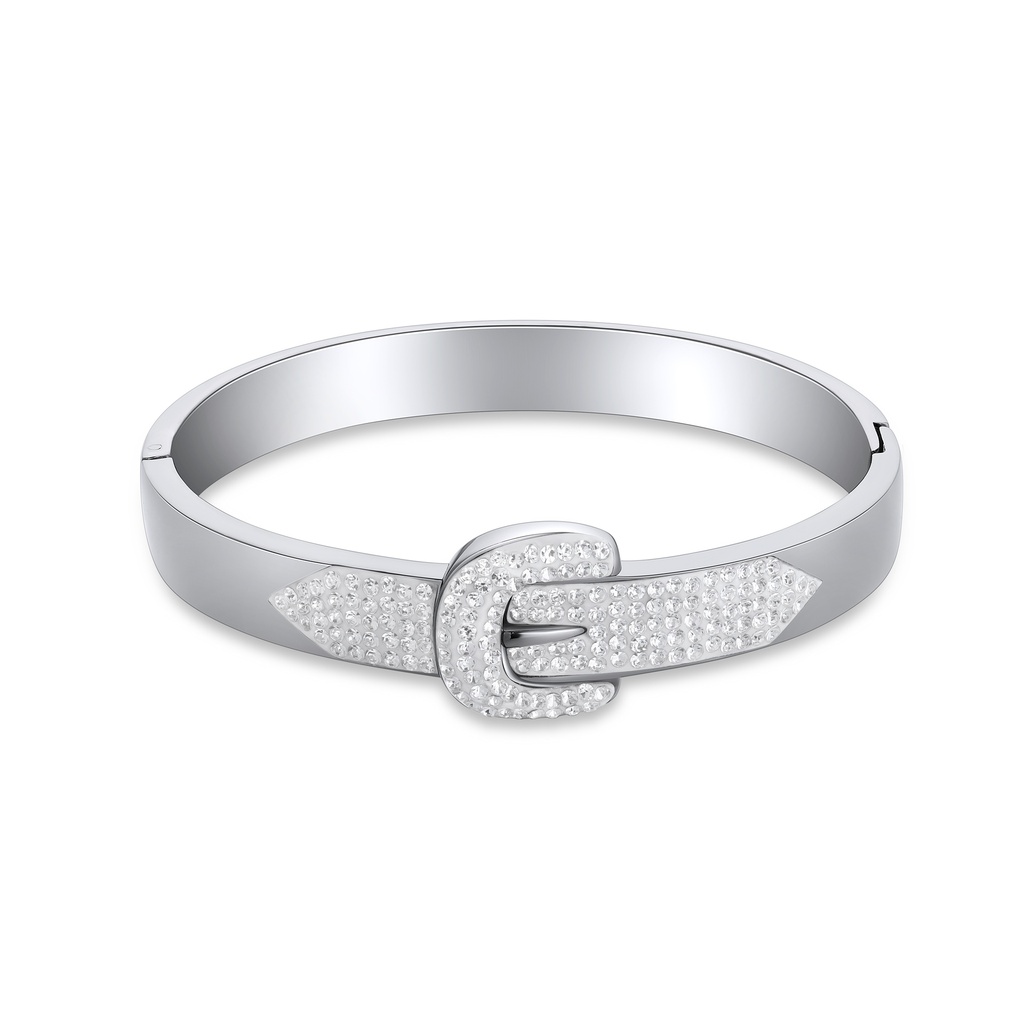 Elegant Silver-Plated Bangle with Crystal Belt Buckle Design