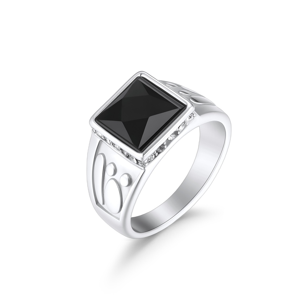 Elegant Square Black Gem Stainless Steel Statement Ring for Men
