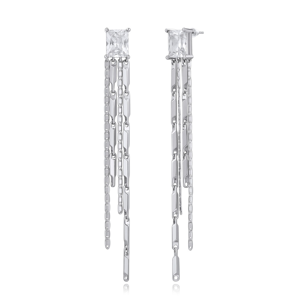 Elegant Square Zircon Drop Earrings with Multi-Layered Chain
