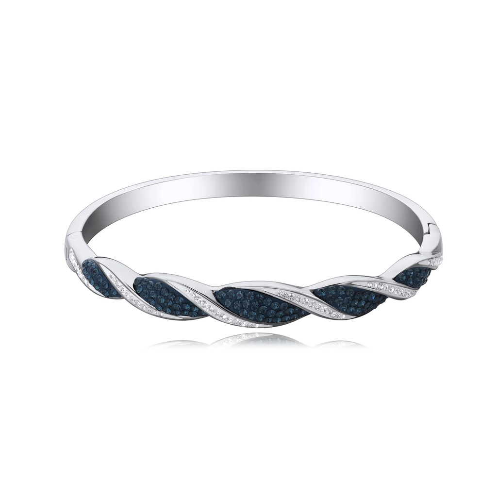 Elegant Stainless Steel Bangle with Blue and White Crystals