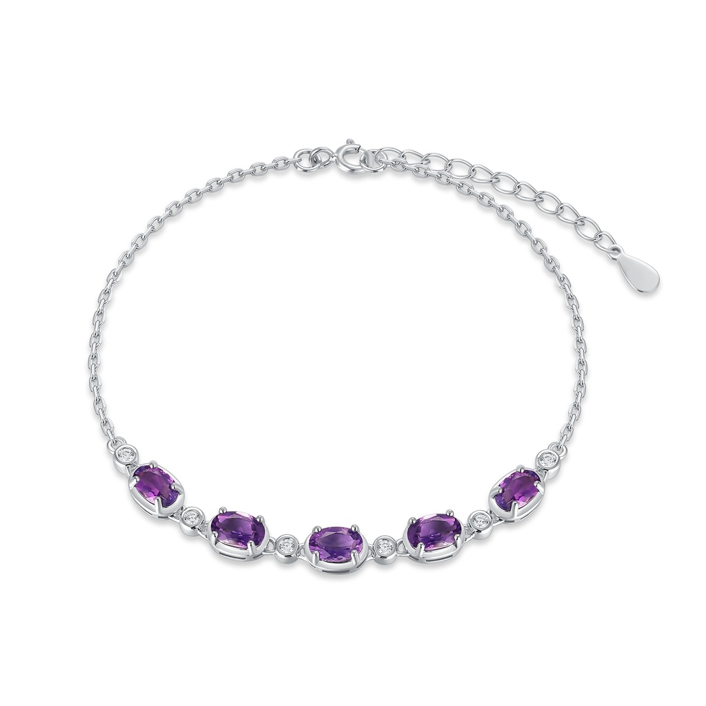 Elegant Stainless Steel Bracelet with Purple Oval Zirconia Stones