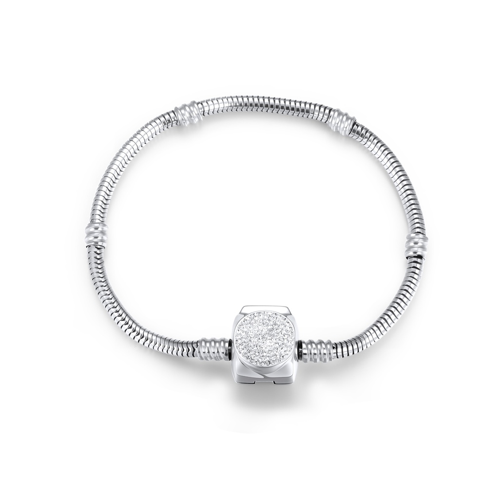 Elegant Stainless Steel Charm Bracelet with Sparkling Crystal Round Clasp
