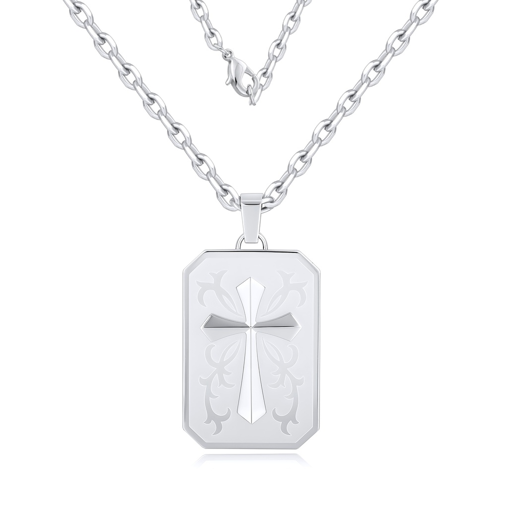 Elegant Stainless Steel Cross Pendant Necklace with Modern Geometric Detailing