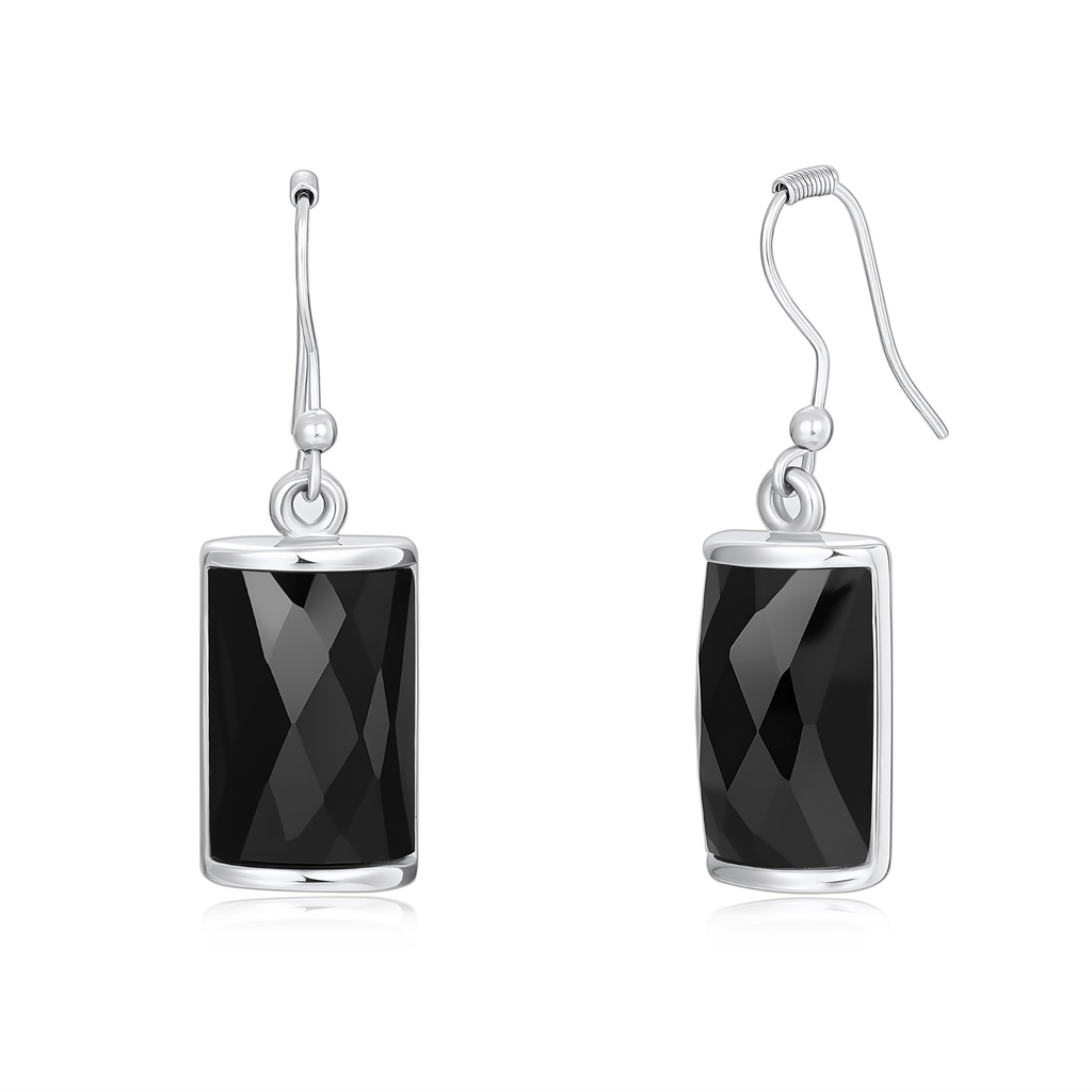 Elegant Stainless Steel Drop Earrings with Black Faceted Rectangle Stones
