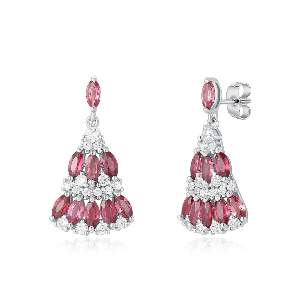 Elegant Stainless Steel Drop Earrings with Red and Clear Crystals