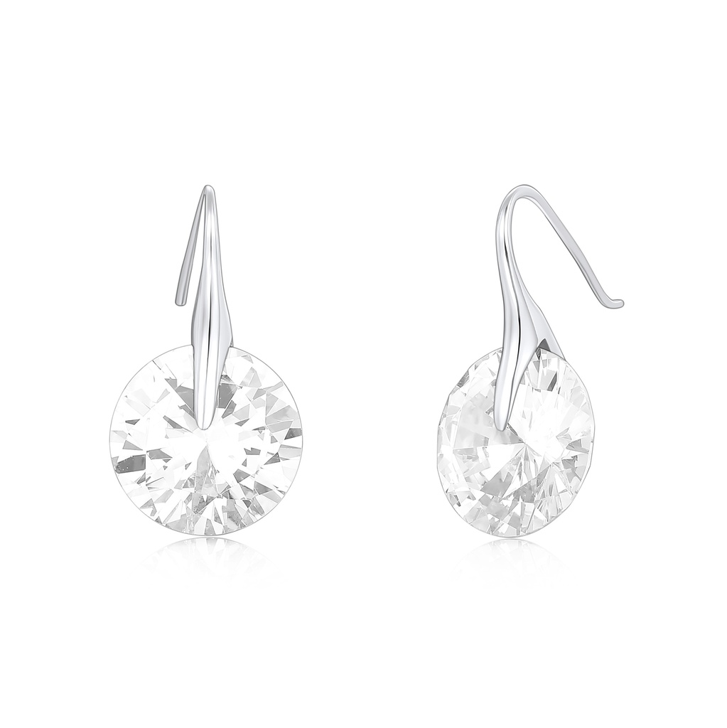 Elegant Stainless Steel Drop Earrings with Sparkling Round Crystal Design